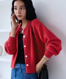 VIS ハートアソートパール釦ラメミックスカーディガン/イージーケア・一部WEB限定カラー ビス トップス カーディガン グレー ブラック パープル レッド ブルー ブラウン ピンク【送料無料】