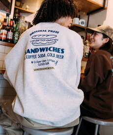 【SALE／10%OFF】FREAK'S STORE LANDER SANDWICHES×FREAK'S STORE/ランダー 別注 ビッグシルエット バックプリント クルーネックスウェット【限定展開】25AW フリークスストア トップス スウェット・トレーナー グレー ブラウン ブラック【送料無料】