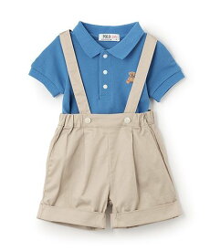【SALE／50%OFF】petit main 【POLO BCS】ポロシャツ+サスつきパンツセット ナルミヤオンライン トップス アンサンブル ブルー ホワイト