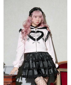 【SALE／54%OFF】NOEMIE ハートフリルレースショートジップパーカー ノエミー ワンピース・ドレス チュニック ピンク ホワイト