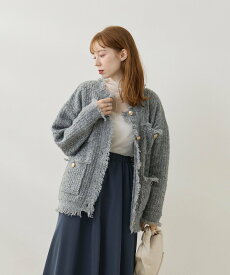 【SALE／10%OFF】FLEUR DE KALINA ツイードライク ニット カーディガン フレールドゥカリーナ トップス カーディガン グレー パープル ベージュ【送料無料】