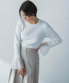 【SALE／30%OFF】LAUTREAMONT 【洗えるニット】袖シアーリブニット ロートレアモン トップス ニット ホワイト ブラック グリーン【送料無料】