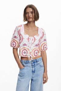 �ySALE�^30%OFF�zDesigual LAZOS �u���E�X�V���[�g�X���[�u �f�V�O�A�� �g�b�v�X �V���c�E�u���E�X �z���C�g�y���������z