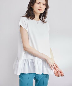 【SALE／50%OFF】ROPE' ミラノリブ*デシンコンビフレンチスリーブブルオーバー ロペ トップス カットソー・Tシャツ ブラック ホワイト【送料無料】