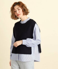 【SALE／19%OFF】grove 着回しの効く嬉しいセットアイテム ニットベスト*前開きシャツ グローブ トップス ベスト・ジレ ホワイト グレー ネイビー【送料無料】