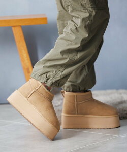 attagirl 厚底ムートンブーツ アタガール シューズ・靴 ブーツ ブラウン ベージュ ブラック