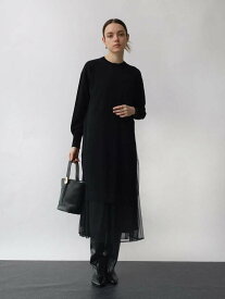 AgaBLACK ニットレイヤードチュールワンピース ラシュッド ワンピース・ドレス ワンピース ブラック【送料無料】