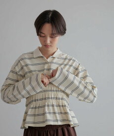 【SALE／30%OFF】LOWRYS FARM ギャザーポロLS ローリーズファーム トップス ポロシャツ ホワイト ネイビー ブラウン【送料無料】