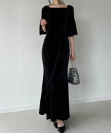【SALE／16%OFF】JUNOAH ラインストーンベロアマーメイドワンピース(裏地なし) ジュノア ワンピース・ド…