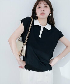 【SALE／20%OFF】natural couture 衿付き配色ライン入りニット ナチュラルクチュール トップス ニット ホワイト ブラック ブルー イエロー ベージュ