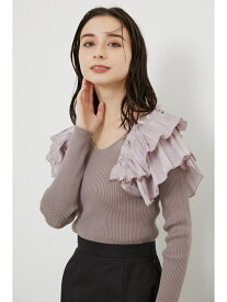 rienda ショルダーダブルフリルKnit TOP リエンダ トップス ニット ホワイト ブラック ピンク【送料無料】