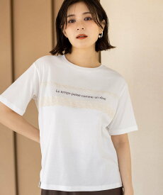 【SALE／40%OFF】Petit Honfleur レースロゴプリントTシャツ【接触冷感・UVカット・オーガニックコットンブレンド】 プチオンフルール トップス カットソー・Tシャツ ネイビー ブラウン ホワイト