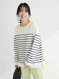 【SALE／50%OFF】Green Parks ラメ入りボーダーニットプルオーバー 24SS/ウォッシャブル/イージーケア/洗える/長袖 グリーンパークス トップス ニット ホワイト イエロー ブルー