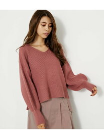 【SALE／20%OFF】rienda ボリュームスリーブV/N KNIT TOP リエンダ トップス ニット ブラック ブラウン ピンク ホワイト【送料無料】