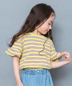BREEZE WEB限定 袖フリルボーダーTシャツ エフオーオンラインストア トップス カットソー・Tシャツ ピンク ブルー イエロー ホワイト