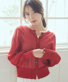 earth music&ecology 接触冷感シアークルーニットカーディガン アースミュージック&エコロジー トップス カーディガン ネイビー ブルー レッド ブラック グレー ホワイト