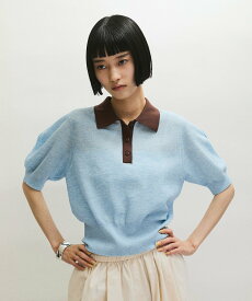 【SALE／30%OFF】ADAM ET ROPE' FEMME 【定番】ラミーニットポロシャツ アダムエロペ トップス ポロシャツ ベージュ ブルー【送料無料】
