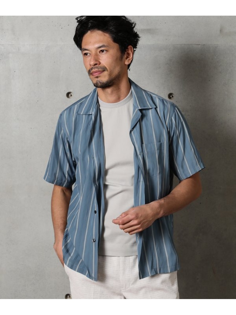 MEN'S BIGI｜ラメ入りストライプオープンカラーシャツ | Rakuten