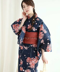 【SALE／60%OFF】aimoha - select - aimoha/花模様コットン浴衣4点セット ゆかた・へこ帯・下駄・髪飾り アイモハ 着物・浴衣・和装小物 浴衣【送料無料】