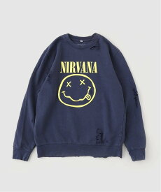 JOINT WORKS THRIFTY LOOK / スリフティ ルック worn-out"NIRVANA HAPPY FACE ジョイントワークス トップス スウェット・トレーナー ネイビー【送料無料】