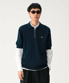 BEAMS BEAMS｜【別注】FRED PERRY / Half-Zip Knit Polo｜メンズ ポロシャツ ニットポロ｜ハーフジップ｜上品 高級感｜水洗い可｜春夏 ビームス メン トップス ニット ブラック ネイビー【送料無料】
