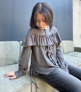 LE CIEL BLEU �E�[���W���[�W�[���b�t���g�b�v / Wool Jersey Ruffle Top ���V�F���u���[ �g�b�v�X �J�b�g�\�[�ET�V���c �u���b�N �O���[�y���������z
