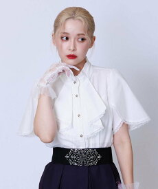 【SALE／44%OFF】axes femme 綿混ラッフルフリルブラウス アクシーズファム トップス シャツ・ブラウス グリーン ホワイト