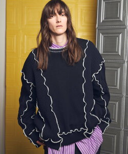 �ySALE�^30%OFF�zMAISON SPECIAL Knit Docking Prime-Over Lettuce Edge Sweat Pullover ���]���X�y�V���� �g�b�v�X �j�b�g �u���b�N�y���������z
