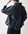 <洗濯機可能>ナイロン タスラン ギャザー スタンドカラー ブルゾン