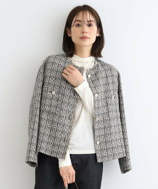 【SALE／40%OFF】INDIVI 【トレンド!/オリジナル】ツィードノーカラージャケット インディヴィ ジャケット・アウター ノーカラージャケット ブラック ベージュ【送料無料】