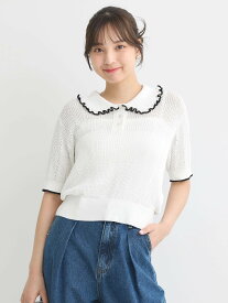 earth music&ecology フリルニットポロ ポロシャツ/半袖/レディース/夏/24SS アースミュージック&エコロジー トップス ニット ホワイト ピンク ブルー ネイビー【送料無料】