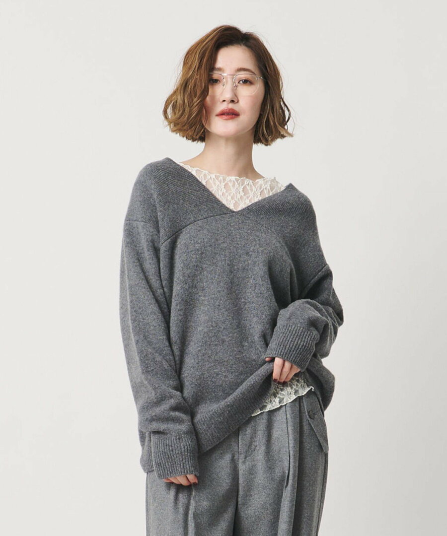 conte <conte>ウールカシミヤ Vネック ニットプルオーバー ユナイテッドアローズ トップス ニット グレー ブラック【送料無料】