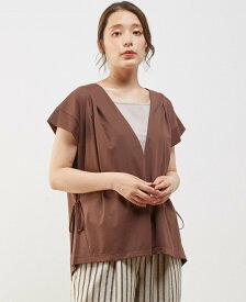 【SALE／70%OFF】MELROSE CLAIRE 【ゆるーく重ねるスタイリング♪サイドリボンがさりげないリラックスVネックベスト】 メルローズクレール トップス カットソー・Tシャツ ブラウン ブラック