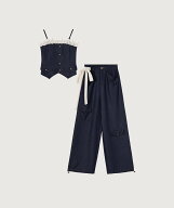 LA POMME petit Frill Design Denim Cami Set Up ラポミ・プチ オールインワン・オーバーオール その他の…