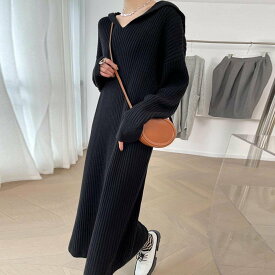 maison de LATIR Aラインワンピース 春服 セレモニー フード付きニットワンピース メゾンドラティール ワンピース・ドレス ワンピース ブラウン ブラック ホワイト【送料無料】
