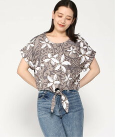 【SALE／40%OFF】Hula Lani Hawaii Hula Lani Hawaii/(W)綿アロハ 裾リボンクルー フララニハワイ トップス カットソー・Tシャツ ブルー ネイビー ブラック ホワイト