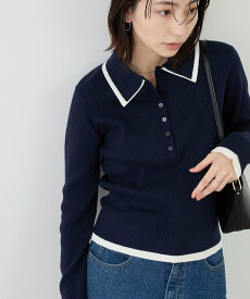 【SALE／40%OFF】ROPE' PICNIC レイヤード風リブポロニット ロペピクニック トップス ニット ブラウン ネイビー ホワイト