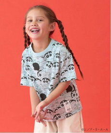 【SALE／50%OFF】b・ROOM 【クレヨンしんちゃん】【カイテキ天竺】総柄プリントTシャツ ナルミヤオンライン トップス カットソー・Tシャツ ブルー ホワイト
