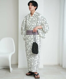 utatane 高級変わり織 メンズ 浴衣3点セット きなりに黒菱 ウタタネ 着物・浴衣・和装小物 浴衣 ホワイト【送料無料】