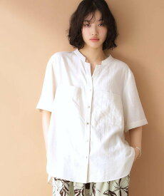 【SALE／10%OFF】THE SHOP TK ダブルポケット5分袖シャツ【体型カバー/洗濯機OK】 ザ ショップ ティーケー トップス シャツ・ブラウス ベージュ グリーン ホワイト ネイビー