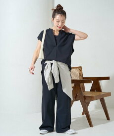 【SALE／20%OFF】FREAK'S STORE Vネックフレンチスリーブパンツセットアップ(カットソー・イージーパンツ)【限定展開】 25SS フリークスストア トップス カットソー・Tシャツ ネイビー ベージュ ブラック レッド ブラウン グリーン【送料無料】