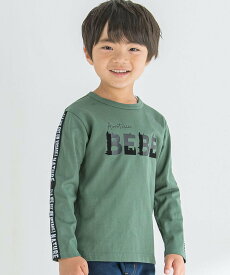 【SALE／50%OFF】BeBe フロッキープリントロゴTシャツ(80~150cm) ベベ オンライン ストア トップス カットソー・Tシャツ グリーン ホワイト