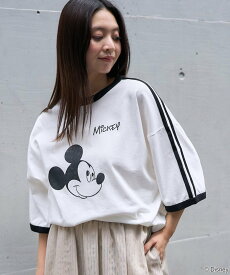 【SALE／40%OFF】PUBLUX 別注 Mickey Mouse Print Line TEE 24SS フリークスストア トップス カットソー・Tシャツ ホワイト ネイビー ブルー