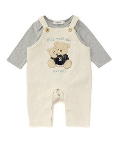 SLAP SLIP BABY 【お揃い】パッチ刺しゅうポコポコアニマル柄サロペット+プリントボディミニ2点セットベビー(70~80cm) ベベ オンライン ストア マタニティウェア・ベビー用品 ベビートップス ホワイト ベージュ【送料無料】