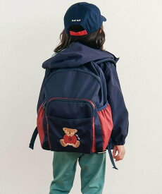 SLAP SLIP アニマルクマ刺しゅうポケット背面メッシュバイカラーリュック(M~L) ベベ オンライン ストア バッグ リュック・バックパック ネイビー ベージュ【送料無料】