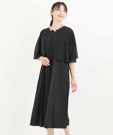 【SALE／40%OFF】HIROKO BIS（小さいサイズ） 【小さいサイズ/洗える】シフォンケープジョイントワンピース メゾンドゥサンク ワンピース・ドレス ワンピース ブラック グレー【送料無料】