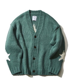 CONVERSE TOKYO MENS STAR★ LOWGAGE KNIT CARDIGAN コンバーストウキョウ トップス ニット グリーン ホワイト グレー【送料無料】