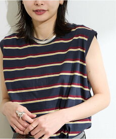 JOURNAL STANDARD 《追加予約4》汗ジミ防止天竺ボーダーノースリーブ ジャーナル スタンダード トップス カットソー・Tシャツ ベージュ グリーン ネイビー ブラウン【送料無料】