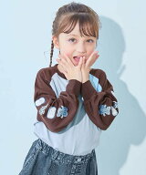 devirock 綿100% デビラボ ガールズ 袖プリント BIGシルエット ラグラン 長袖Tシャツ 26AW デビロック ト…