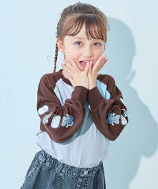 devirock 綿100% デビラボ ガールズ 袖プリント BIGシルエット ラグラン 長袖Tシャツ 26AW デビロック トップス カットソー・Tシャツ ピンク ネイビー